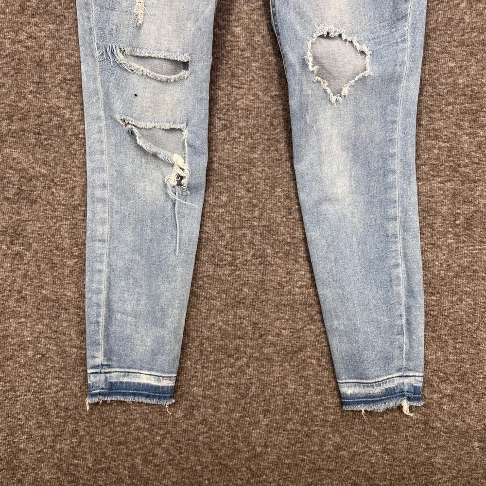 Express Women Light Wash 2 Distressed Skinny Jeans High Rise Raw Hem Ripped Knee